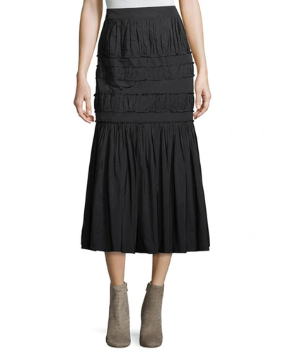 Brock Collection Sevilla Pleated Taffeta A-line Midi Skirt