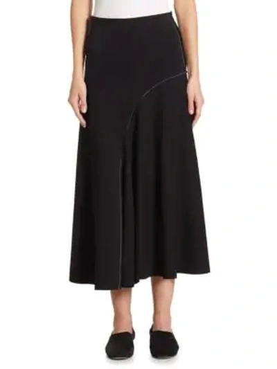 The Row Chouli High-waist A-line Knee-length Skirt With Topstitching In Black
