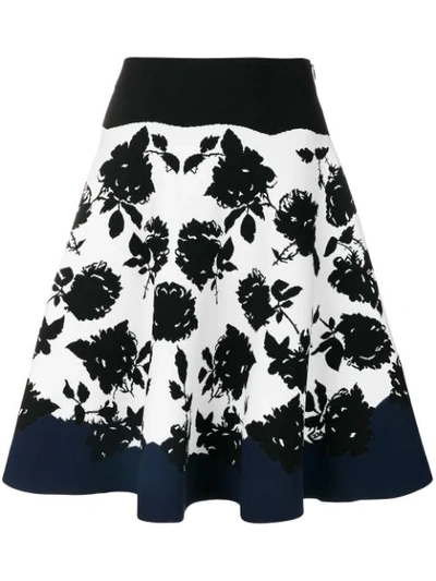 Alexander Mcqueen Rose-jacquard Knit Flare Short Skirt In Ivory/black