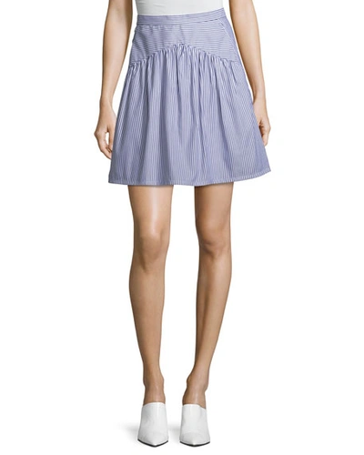 Atlantique Ascoli Striped A-line Knee-length Cotton Poplin Skirt In Blue/white