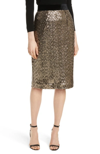 Milly Classic Sequin Pencil Skirt In Antique Gold