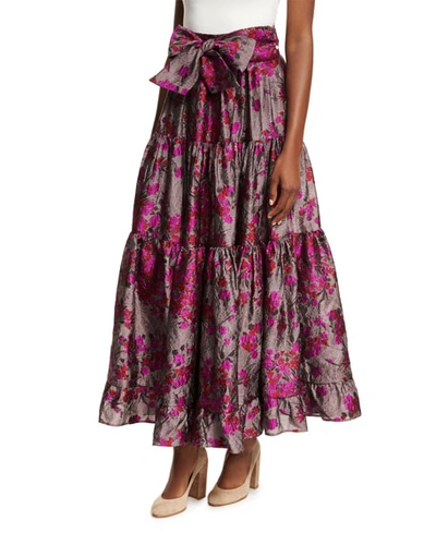 Co Floral Metallic Jacquard Maxi Skirt In Magenta