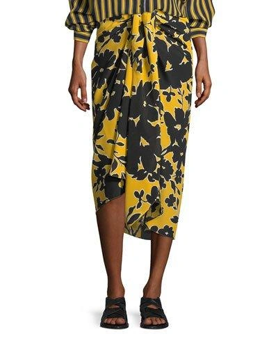 Michael Kors Tropical Floral-print Sarong Skirt In Yellow Pattern