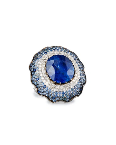 3.1 Phillip Lim / フィリップ リム 18k White Gold Round Blue Sapphire Ring With Diamonds