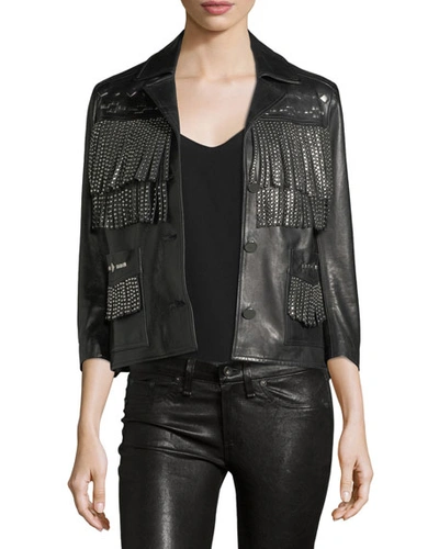 Nour Hammour Vista Studded Fringe Leather Jacket