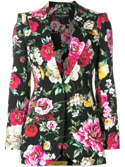 Dolce & Gabbana Floral-print Stretch-cotton Blazer In Black