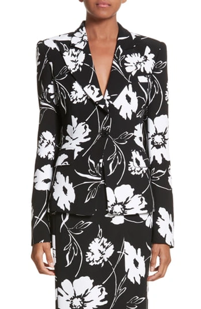 Michael Kors Floral-print Crepe Cady Tailored Jacket In Black / White