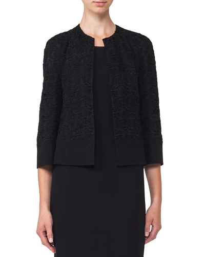 Akris Round-neck Hook-front Circle-embroidery Crepe Jacket