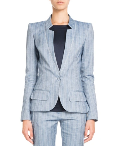 Pascal Millet Single-breasted Striped Cotton-linen Jacket In Blue/white