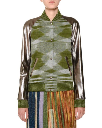 Missoni Mixed-media Leather Space-dye Bomber Jacket In Multi Pattern