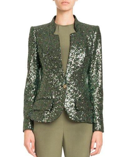 Pascal Millet Single-breasted Tailored Sequin Jacket In Green Metallic