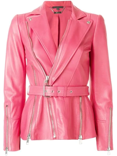 Alexander Mcqueen Peak-lapels Belted Zip-front Leather Moto Jacket In Lipstick Pink