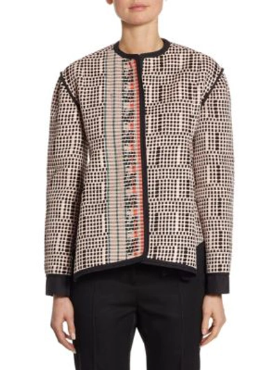 Jil Sander One-button Textured-knit Side-slit Jacket With Ribbon Trim In Blush Multi