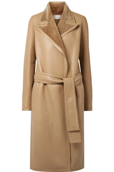 The Row Cintry Belted Long Leather Coat With Shearling
