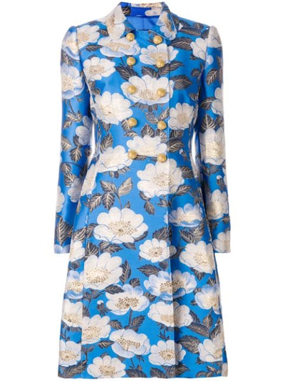 Dolce & Gabbana Double-breasted Printed Jacquard Top Coat In Blue