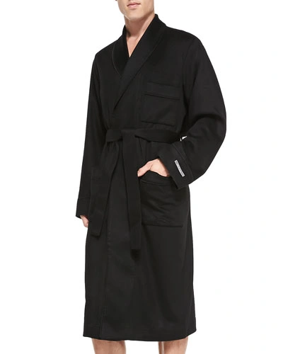 Neiman Marcus Cashmere Belted Robe, Black In Navy