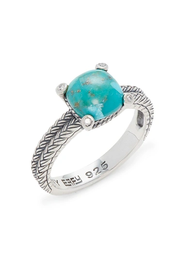 Effy Eny Women's Sterling Silver, Diamond & Turquoise Ring