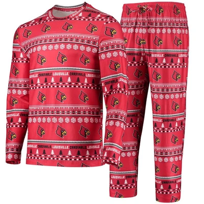Concepts Sport Red Louisville Cardinals Ugly Sweater Long Sleeve T-shirt And Pants Sleep Set