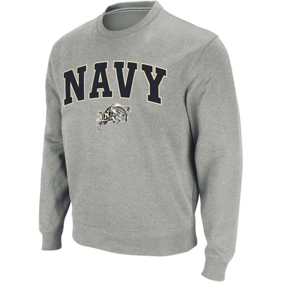 Colosseum Heather Gray Navy Midshipmen Arch & Logo Crew Neck Sweatshirt