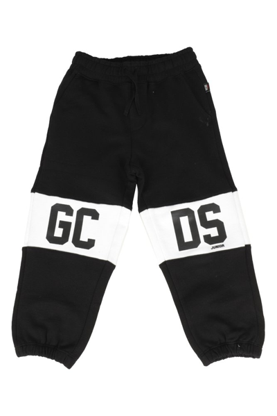 Gcds Kids Logo Printed Drawstring Trousers In Black