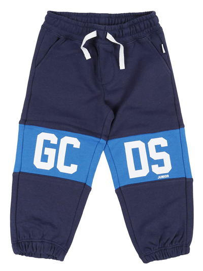 Gcds Kids Logo Printed Drawstring Trousers In Blue