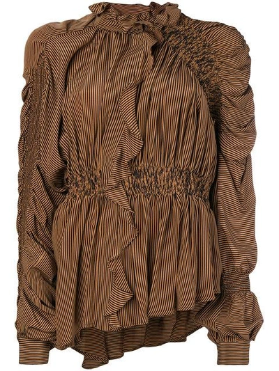 Preen By Thornton Bregazzi Ruffle-trimmed Gathered Blouse - Brown