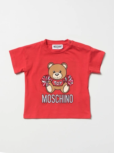 Moschino Baby Babies' Cotton T-shirt With Teddy Bear In Red