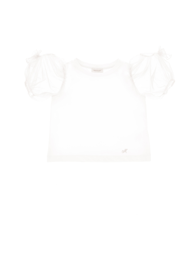 Monnalisa T-shirt With Ruches Sleeves In Cream