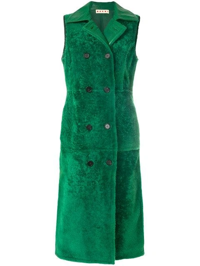 Marni Sleeveless Double Breasted Coat In Green