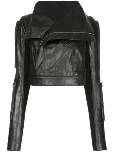 Rick Owens Funnel Collar Textured-leather Jacket In Black