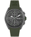 Hugo Boss Volane Men's Chronograph Green Silicone Strap Watch 44mm Women's Shoes In Grey