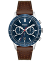 Hugo Boss Allure Men's Chronograph Brown Leather Strap Watch 44mm In Blue