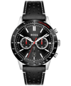 Hugo Boss Allure Men's Chronograph Black Leather Strap Watch 44mm In Silver