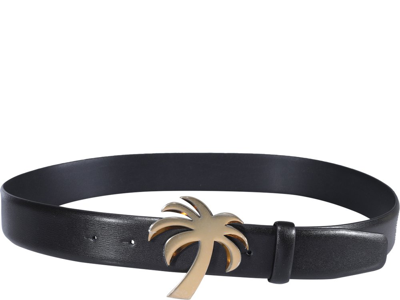 Palm Angels Palm Buckle Leather Belt In Black