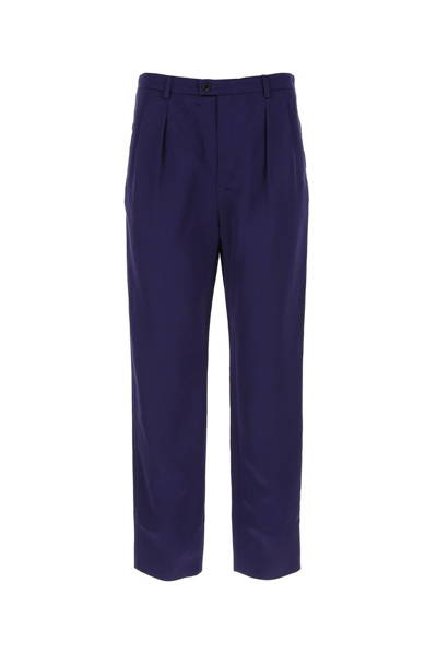 Saint Laurent Mid-rise Silk Straight Leg Trousers In Violett