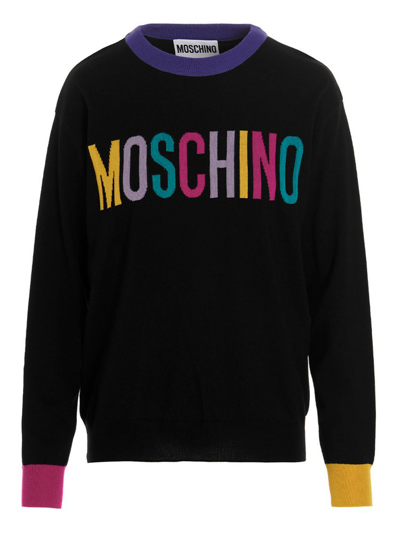 Moschino Intarsia-knit Logo Jumper In Multicolor