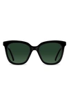 Vincero Ellison 54mm Polarized Round Sunglasses In Jet Black Green