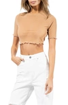 Afrm Isla Mesh Crop Shirt In Tan