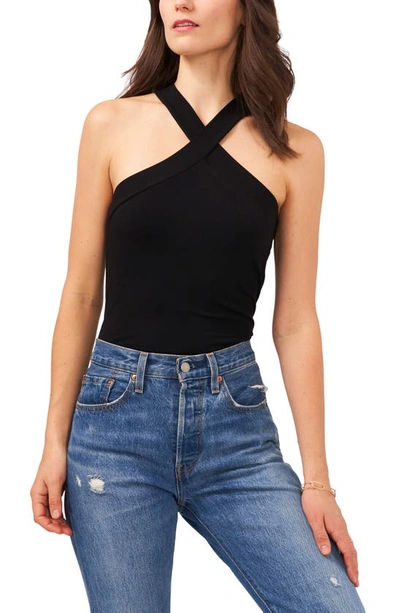 1.state Rib Crossover Halter Tank In Rich Black
