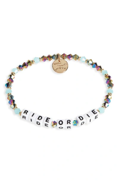 Little Words Project Ride Or Die Stretch Bracelet In Blue Metal White