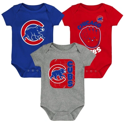 Outerstuff Babies' Unisex Newborn Infant Royal And Red And Gray Chicago Cubs Change Up 3-pack Bodysuit Set In Royal,red,gray
