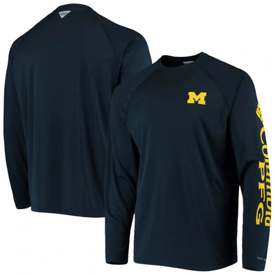 Columbia Pfg Navy Michigan Wolverines Terminal Tackle Omni-shade Long Sleeve T-shirt