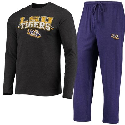 Concepts Sport Men's  Purple, Heathered Charcoal Distressed Lsu Tigers Meter Long Sleeve T-shirt And In Purple,heathered Charcoal