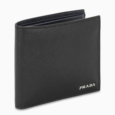 Prada Black/blue Leather Wallet With Coin Holder