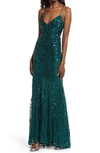 Lulus Photo Finish Sequin High-low Maxi Dress In Forest Green