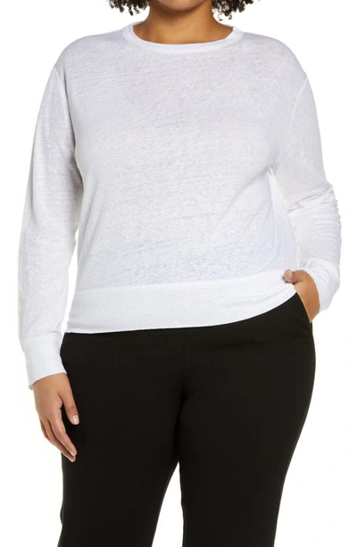 Vince Linen Pullover Top In Optic White