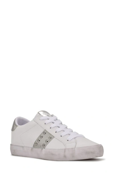Nine West Sneaks Studded Sneaker In White/ Silver Glitter