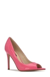 Nine West Prizz Open Toe Pump In Pink Patent