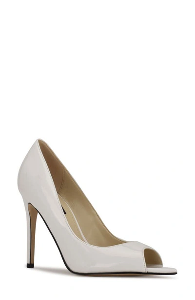 Nine West Prizz Open Toe Pump In White Patent