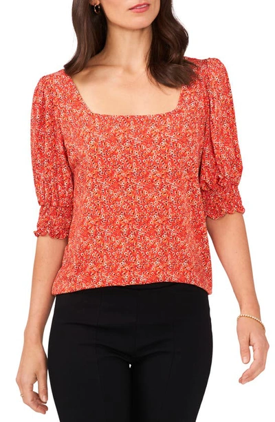 Chaus Floral Square Neck Top In Red